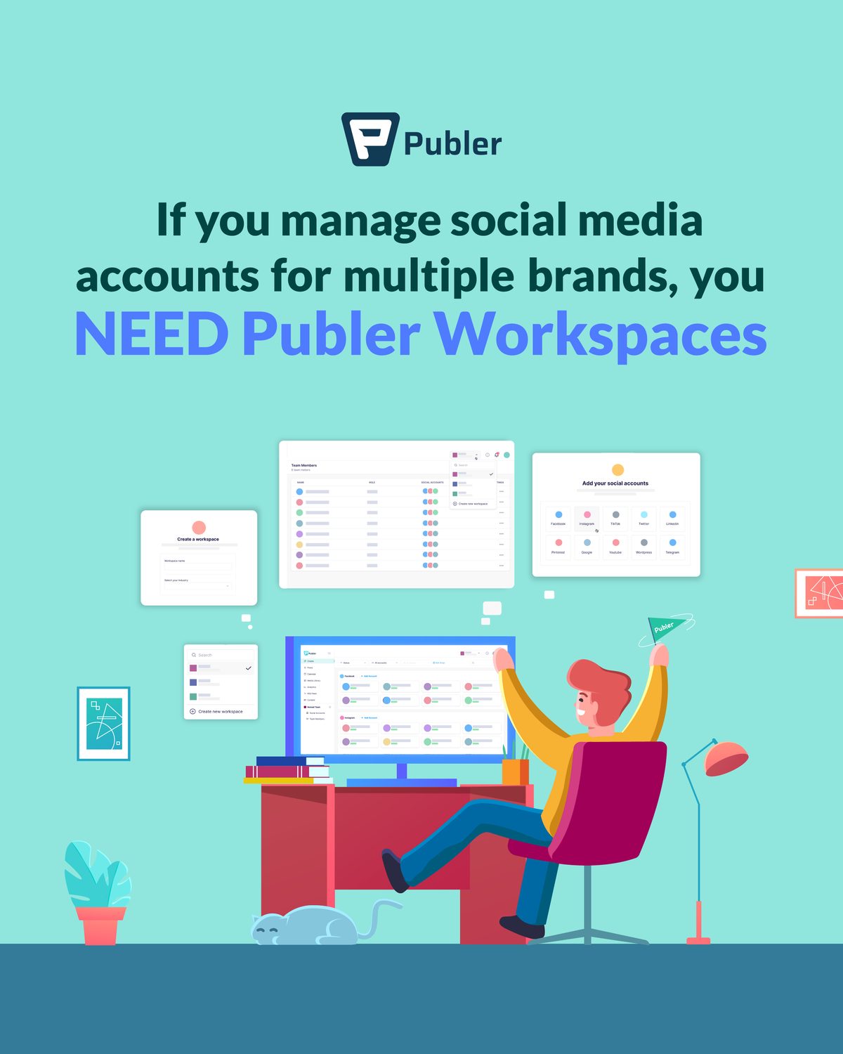 Publer team collaboration workspaces